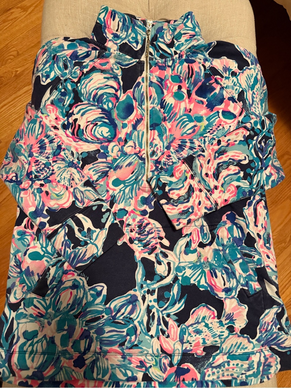 Lilly Pulitzer Navy, Teal & Pink Floral Zip Pullover